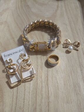 Francesca's Collections Gold Tone Pave Bracelet & Jewelry Set